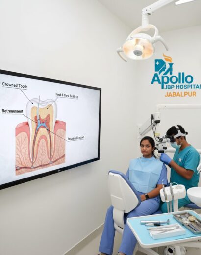 Retreatment of a crowned tooth with post & core build-up and periapical lesion