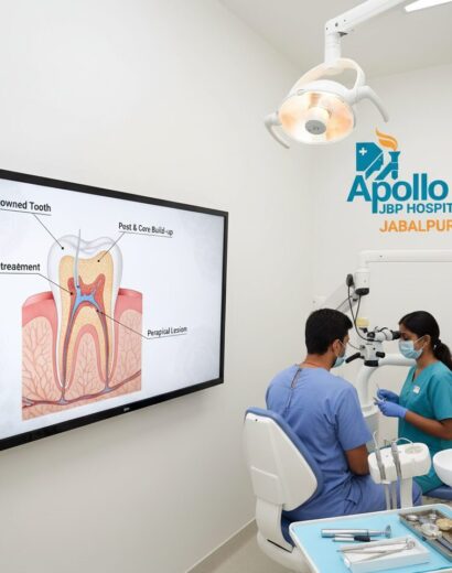 Retreatment of a crowned tooth with post & core build-up and periapical lesion at apollo jbp hospitals
