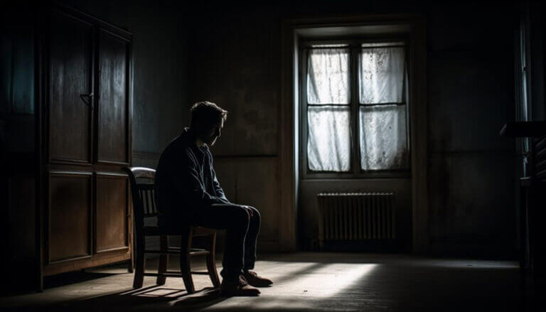 Middle aged man sitting on a chair due to depression